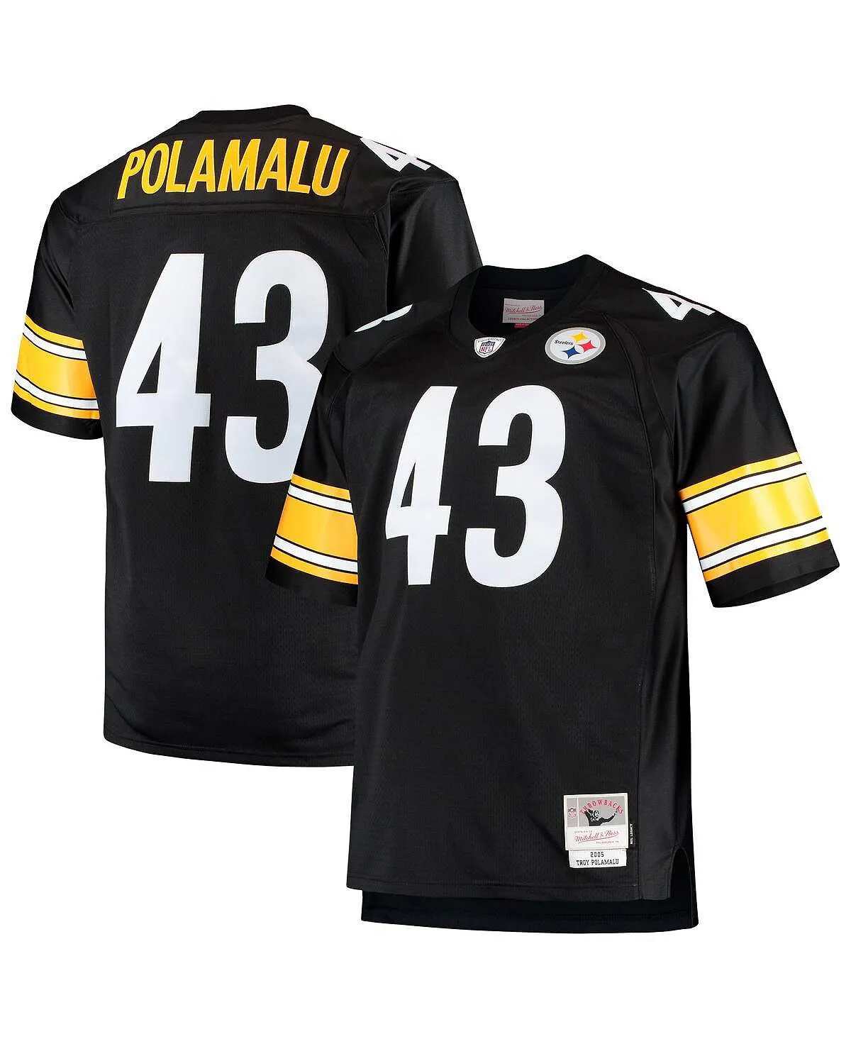 Men's troy polamalu black pittsburgh steelers big and tall t shirt 2005 Replica Mitchell & Ness senior jersey, black