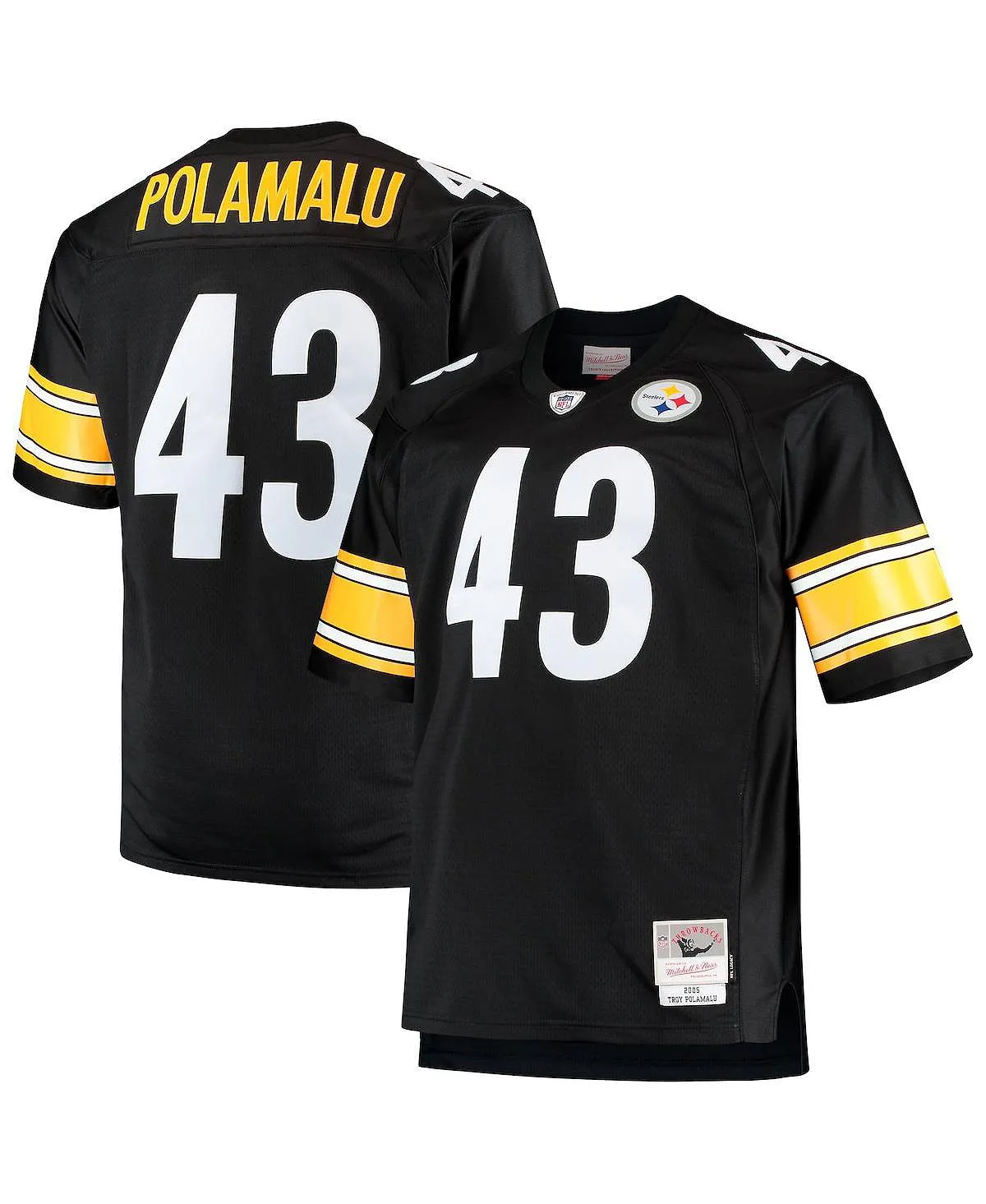 Men's troy polamalu black pittsburgh steelers big and tall t shirt 2005 Replica Mitchell & Ness senior jersey, black