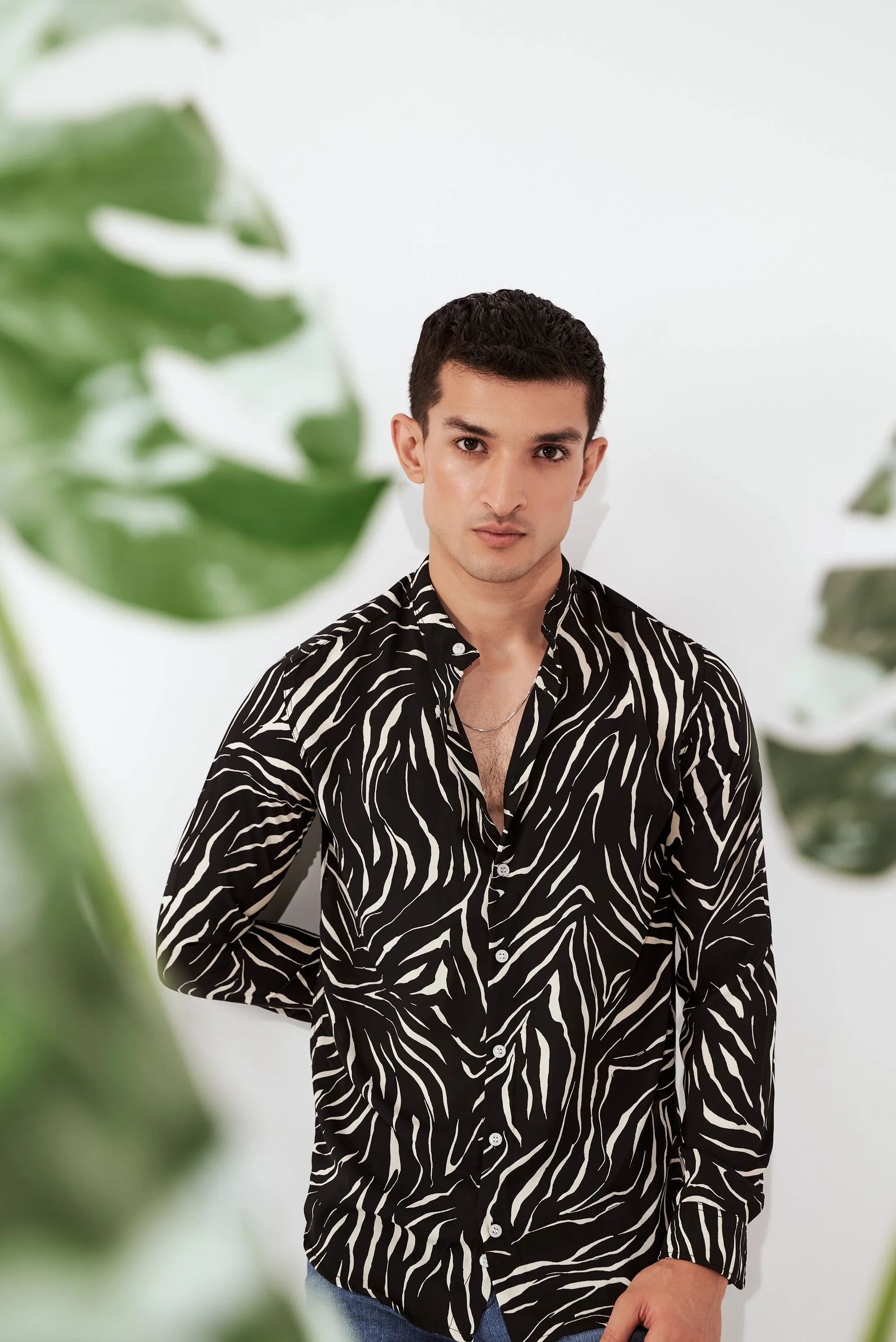 Men's Zebra Print Button-Up Shirt