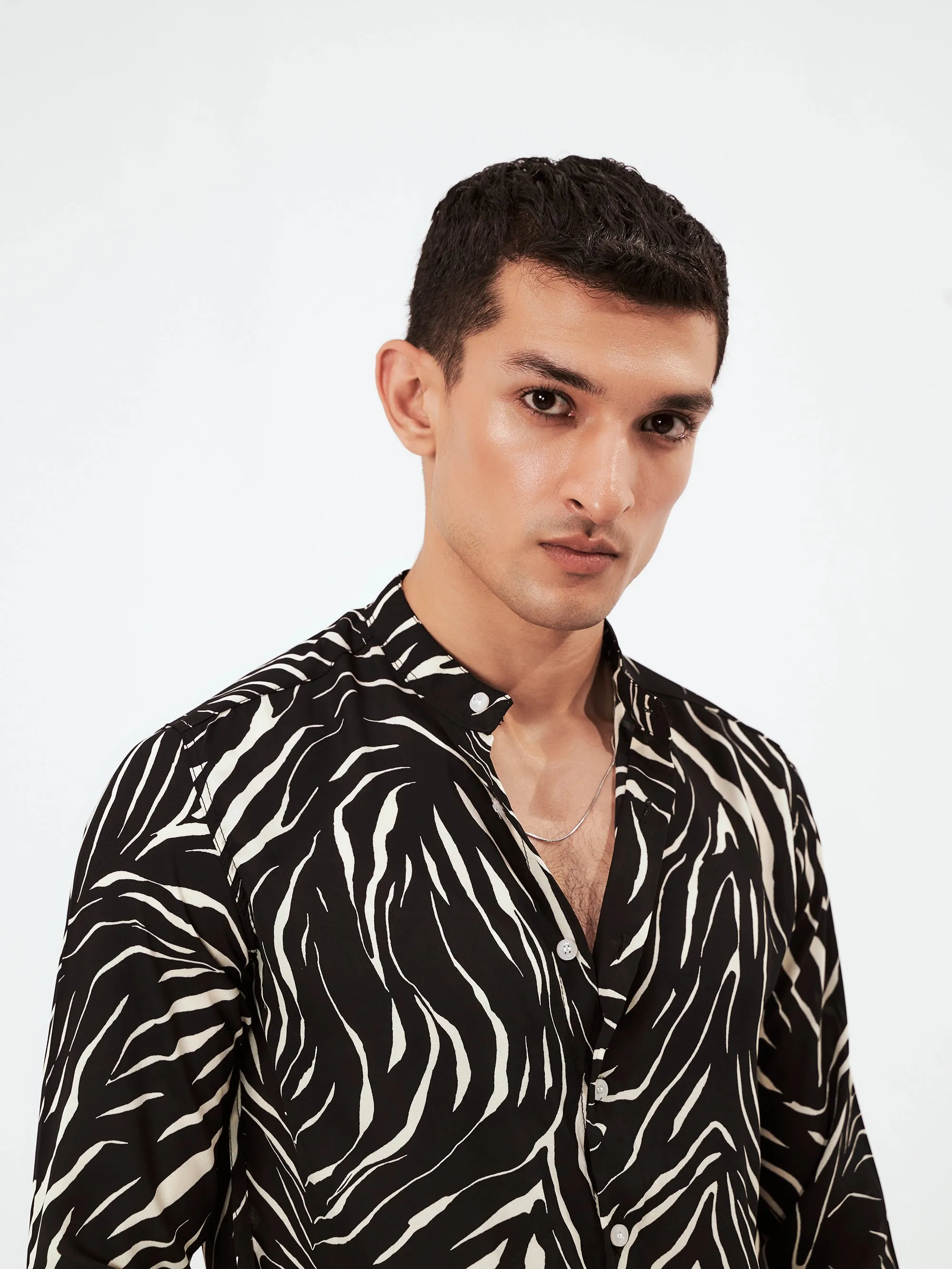 Men's Zebra Print Button-Up Shirt