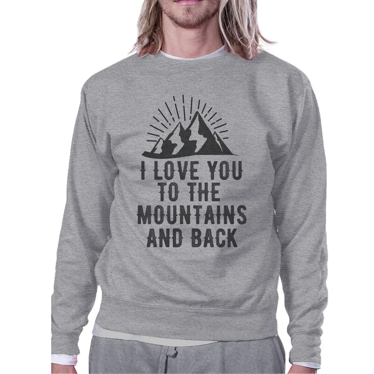 Mountain And Back Grey Sweatshirt Round Neck Fleece For Couples