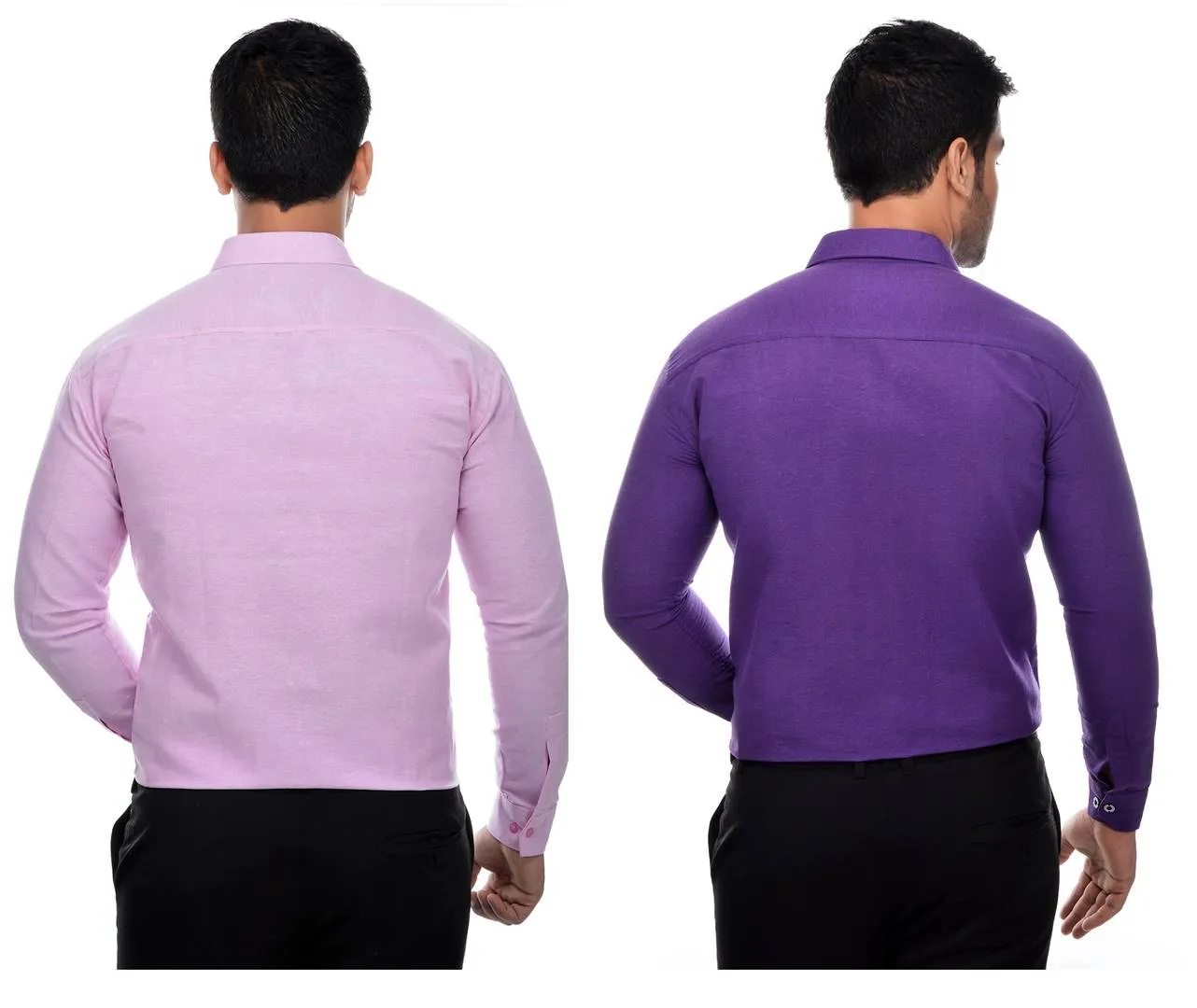 Multicoloured Khadi Solid Long Sleeve Formal Shirt (Combo of 2)