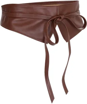 Obi Style  Brown Leather Cinch Waistband Belt