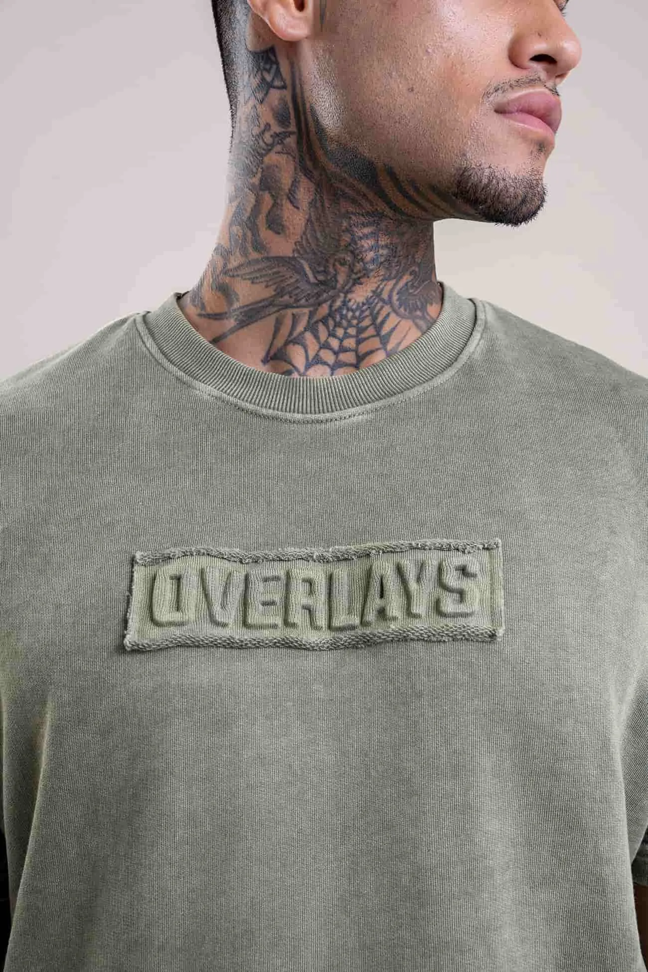 Olive Distressed Fade Embossed Heavy Weight Relaxed Fit T-Shirt