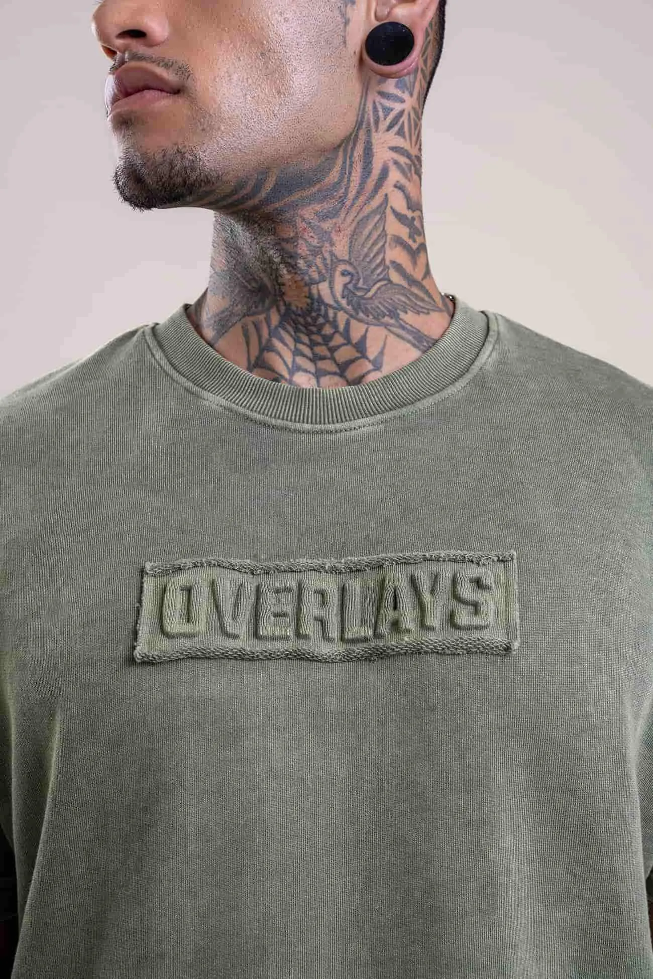 Olive Distressed Fade Embossed Heavy Weight Relaxed Fit T-Shirt