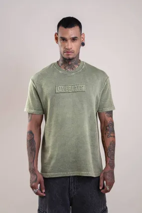 Olive Distressed Fade Embossed Heavy Weight Relaxed Fit T-Shirt