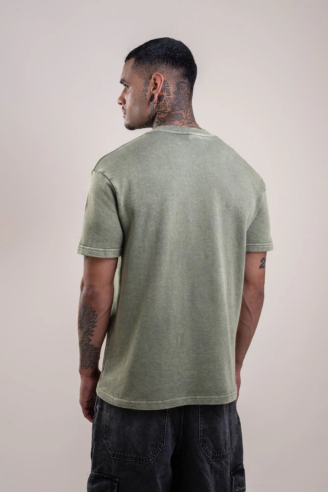 Olive Distressed Fade Embossed Heavy Weight Relaxed Fit T-Shirt