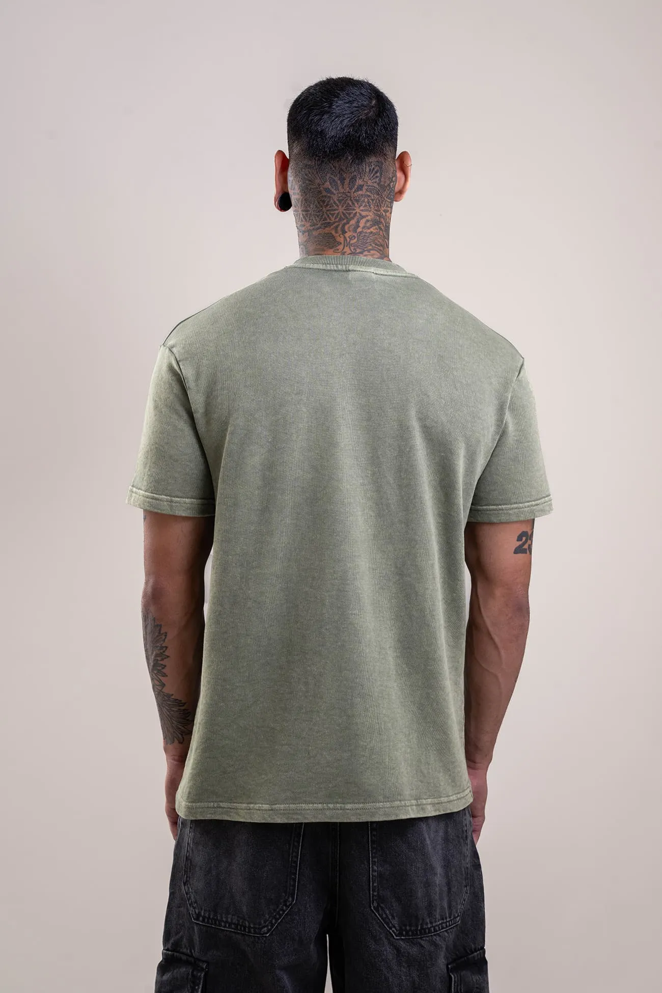 Olive Distressed Fade Embossed Heavy Weight Relaxed Fit T-Shirt