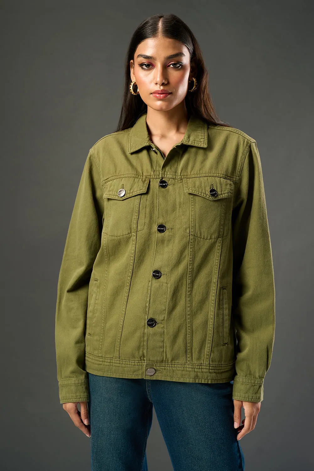 Olive Revive Denim Trucker Jacket