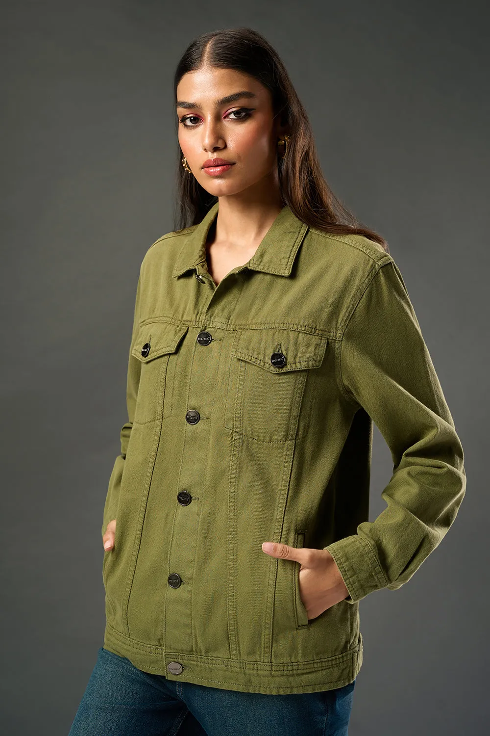 Olive Revive Denim Trucker Jacket