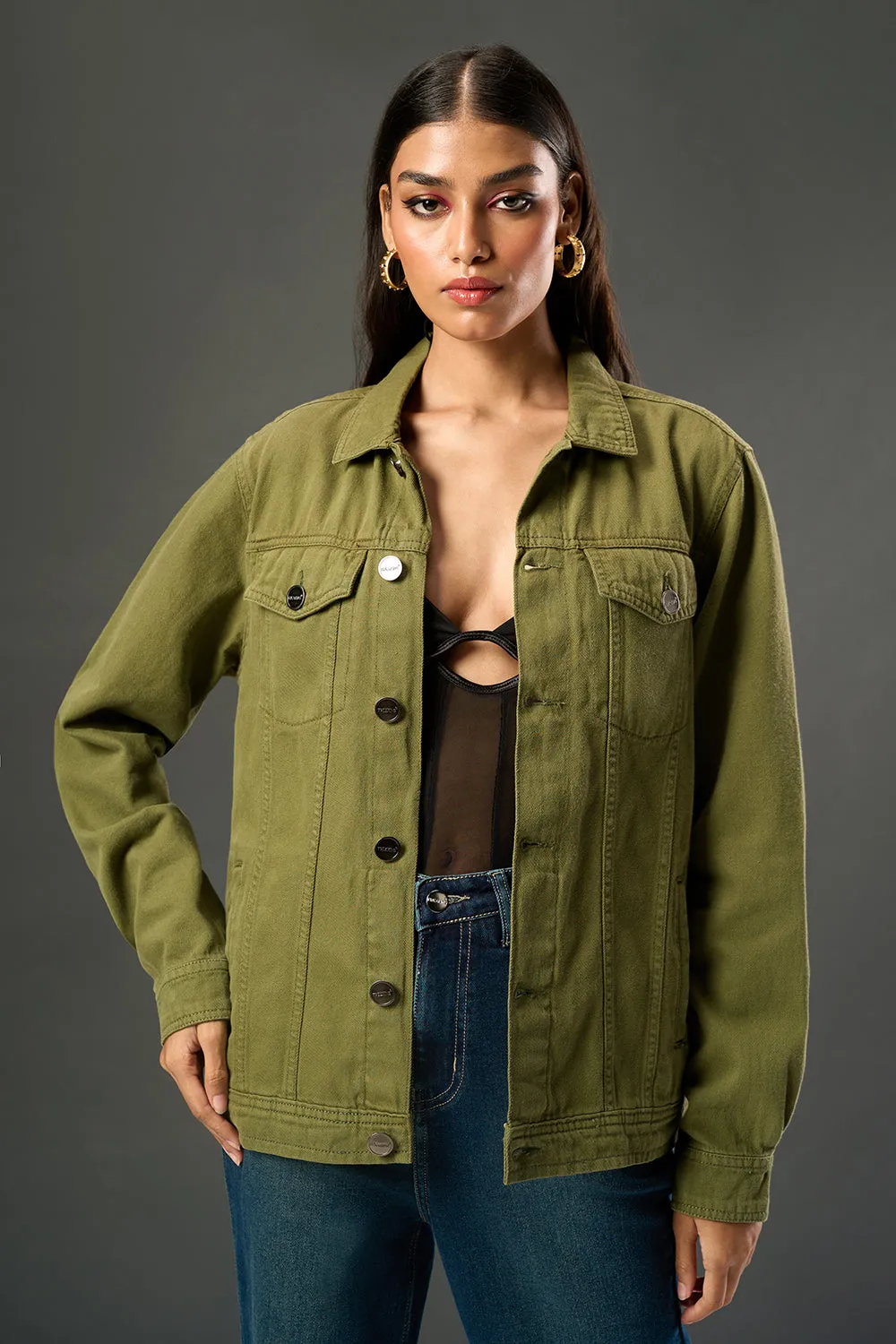 Olive Revive Denim Trucker Jacket