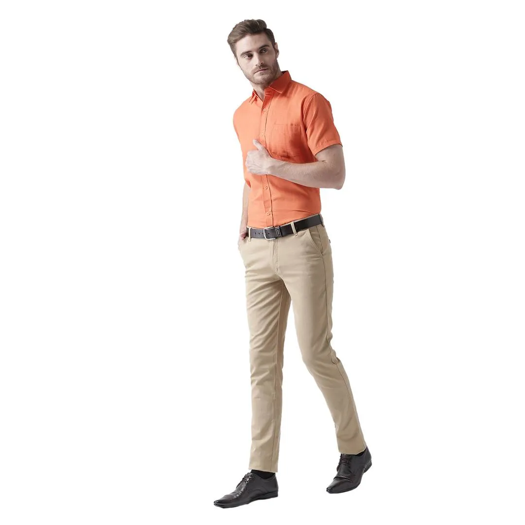 Orange Cotton Half Sleeve Solid Formal Shirt