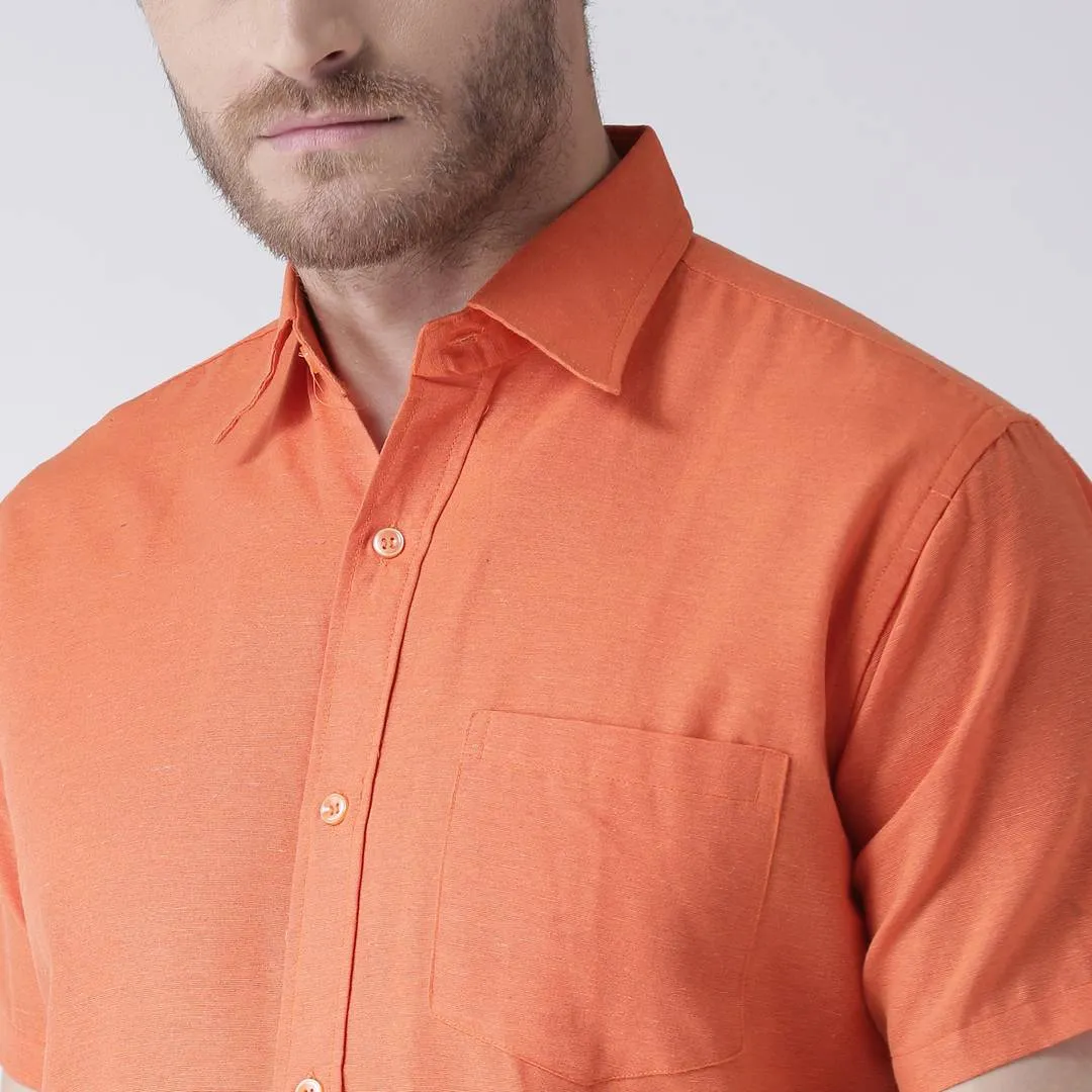 Orange Cotton Half Sleeve Solid Formal Shirt