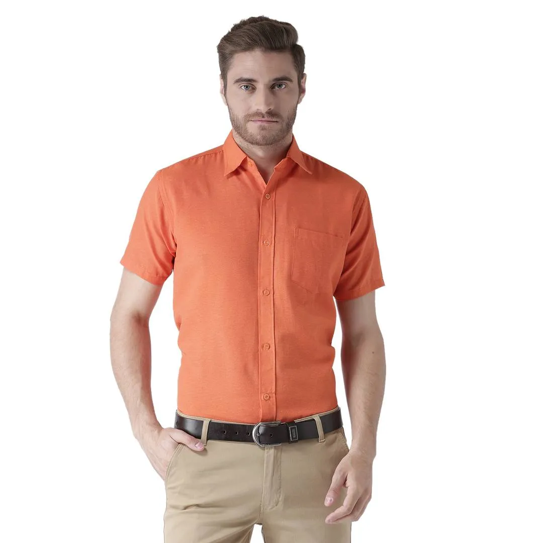 Orange Cotton Half Sleeve Solid Formal Shirt