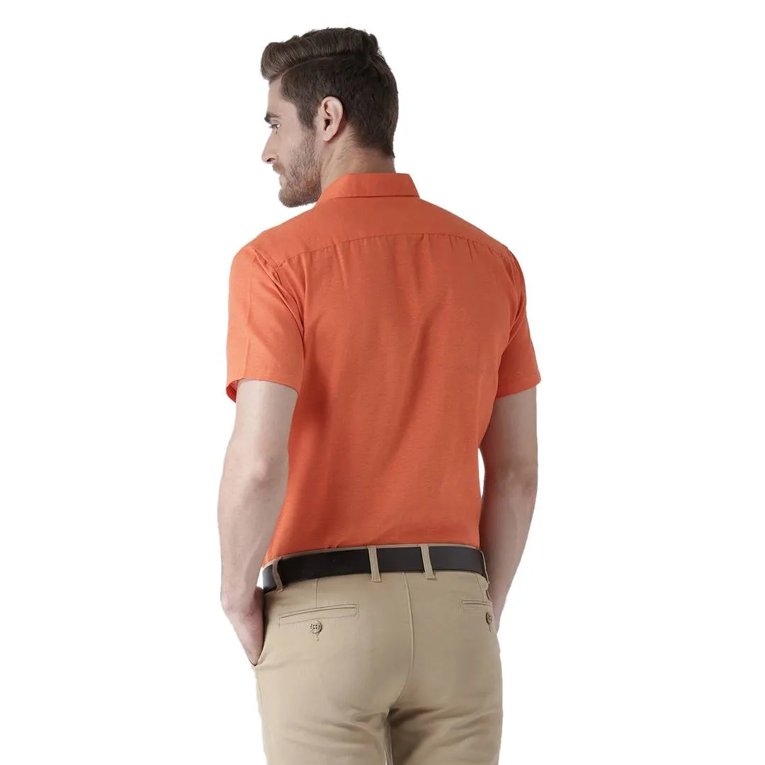 Orange Cotton Half Sleeve Solid Formal Shirt