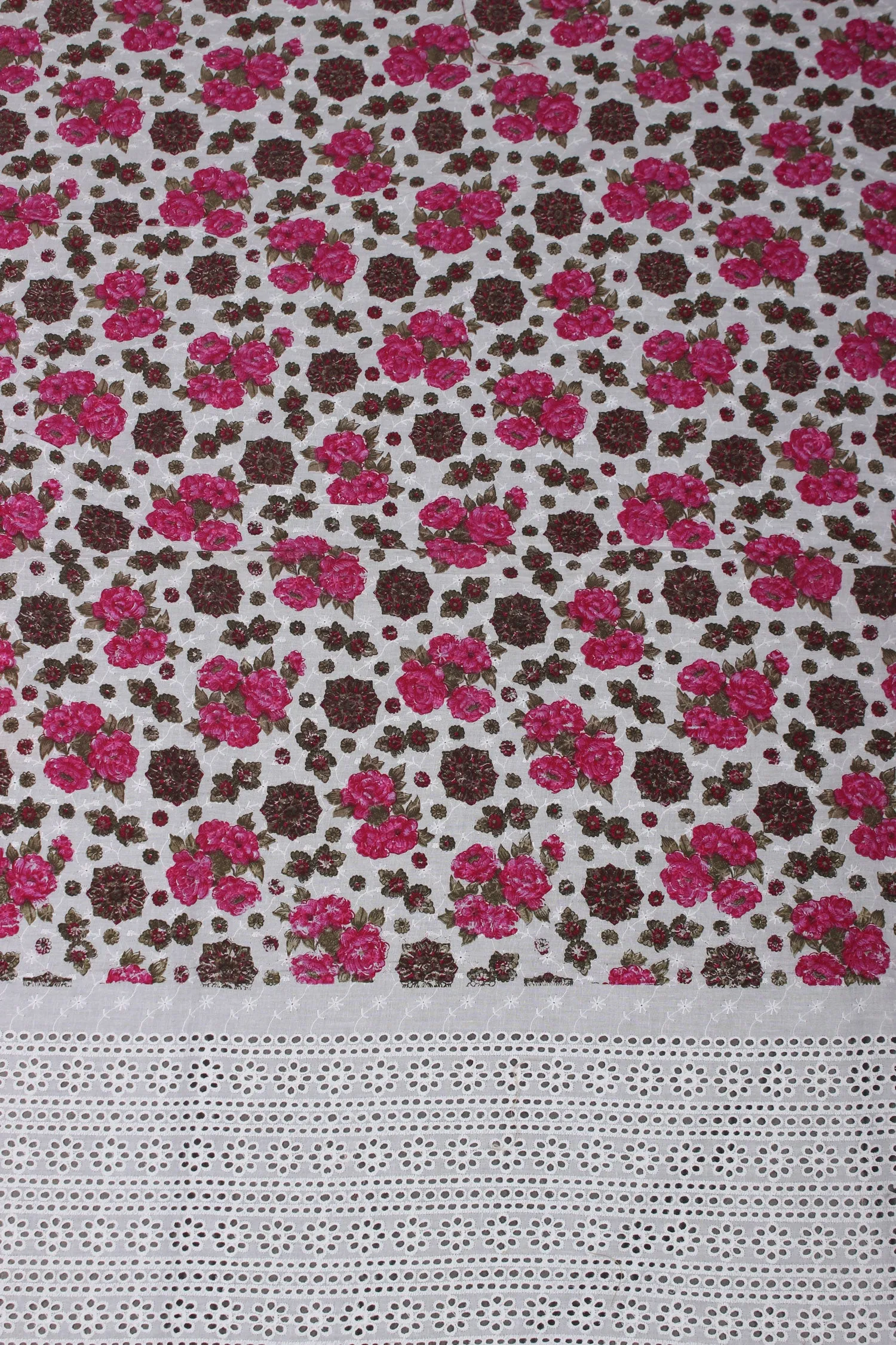 Pink & White Chikankari Work Printed Fabric