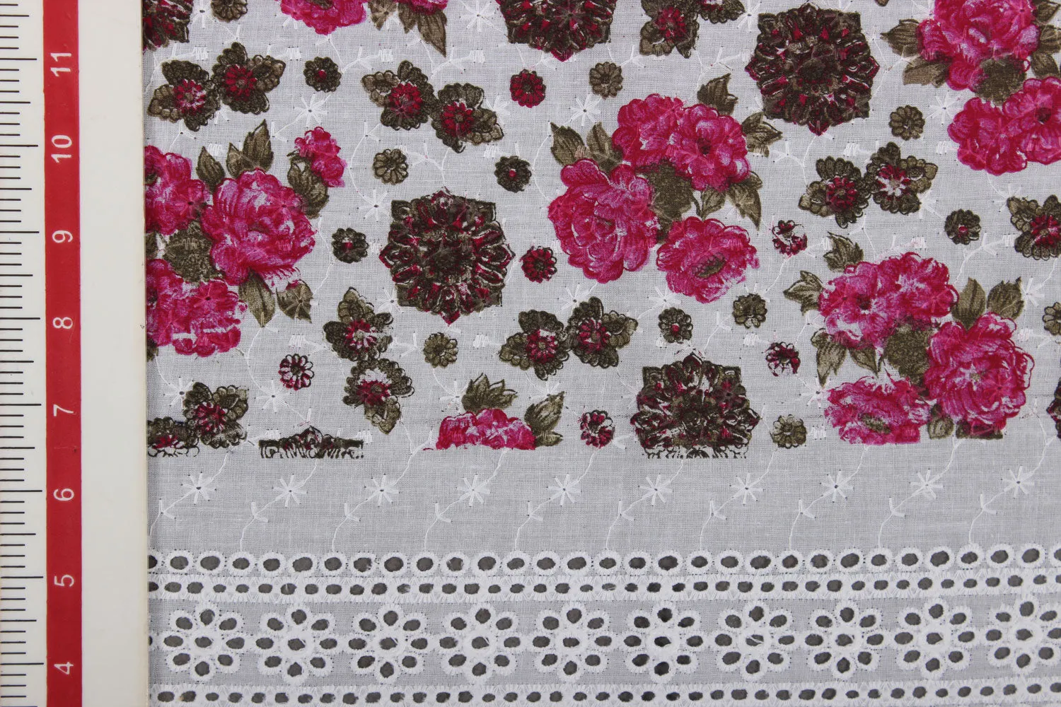 Pink & White Chikankari Work Printed Fabric