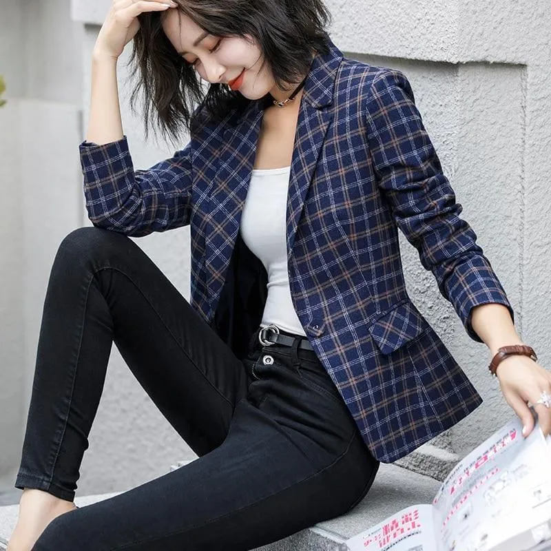 Plaid Jacket with Pocket Casual Style Blazer