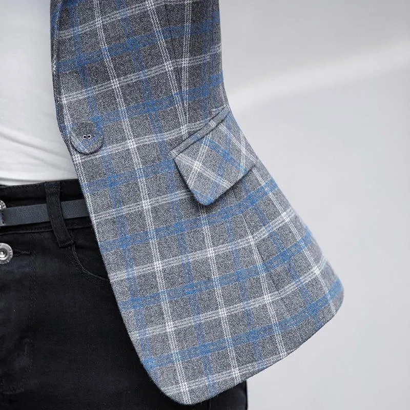 Plaid Jacket with Pocket Casual Style Blazer