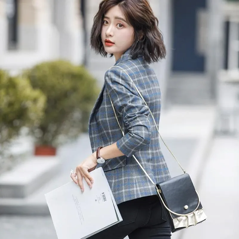 Plaid Jacket with Pocket Casual Style Blazer