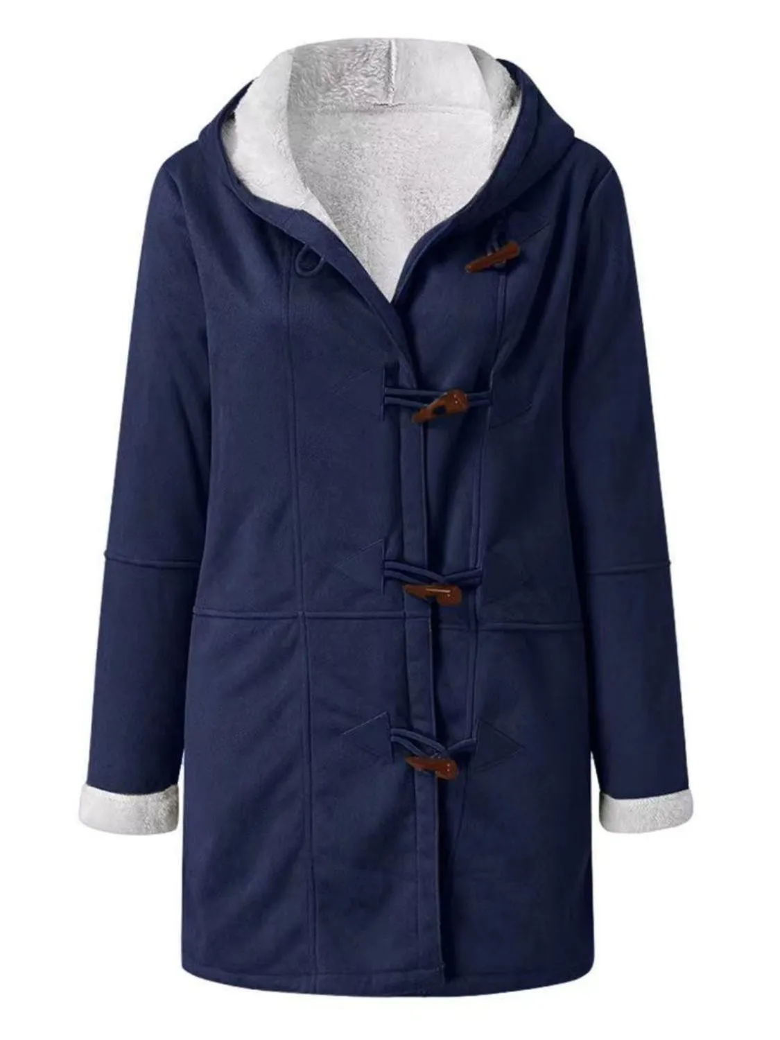 Pocketed Long Sleeve Hooded Jacket with Toggle Buttoning