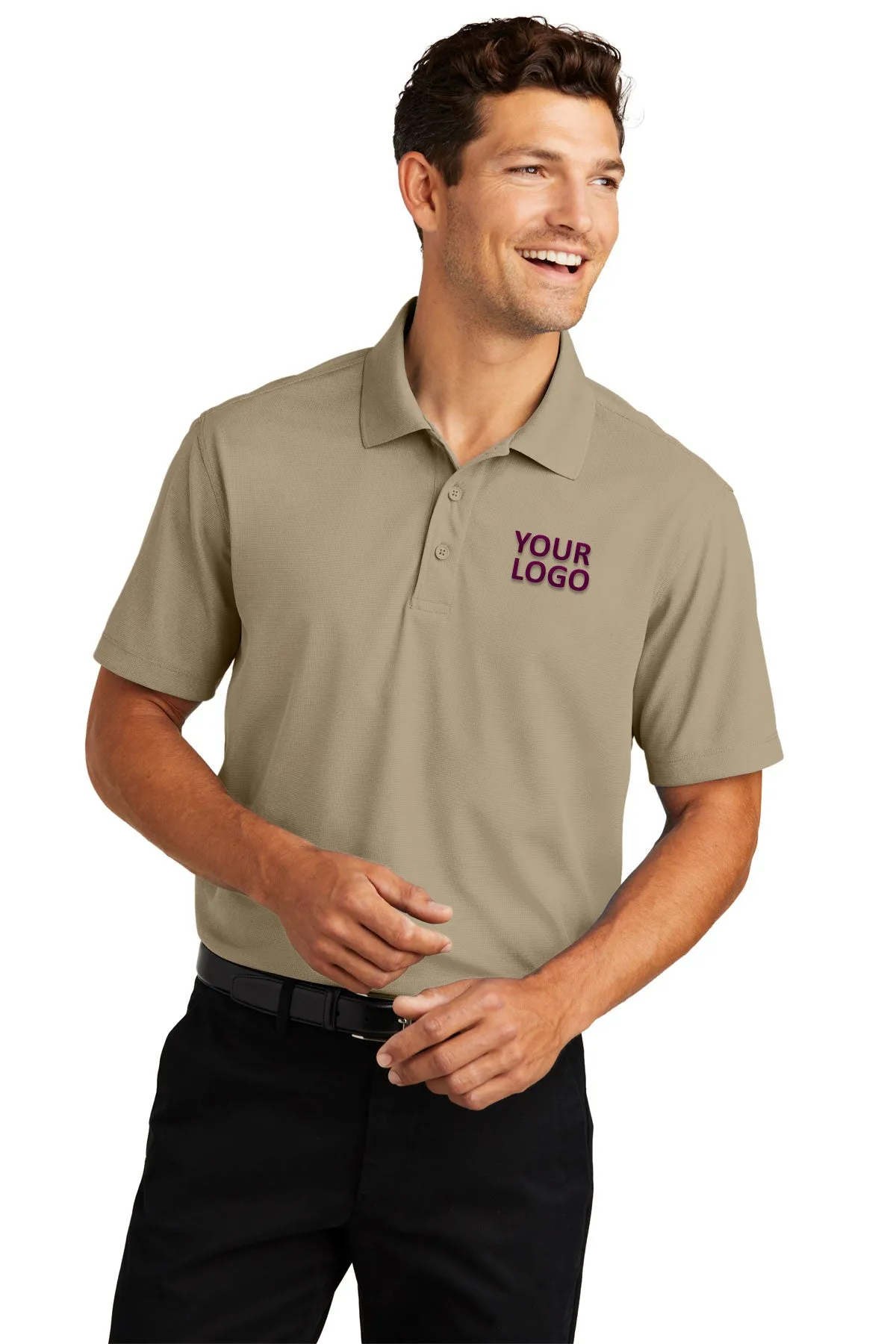 Port Authority Dry Zone Customized Grid Polos, Tan