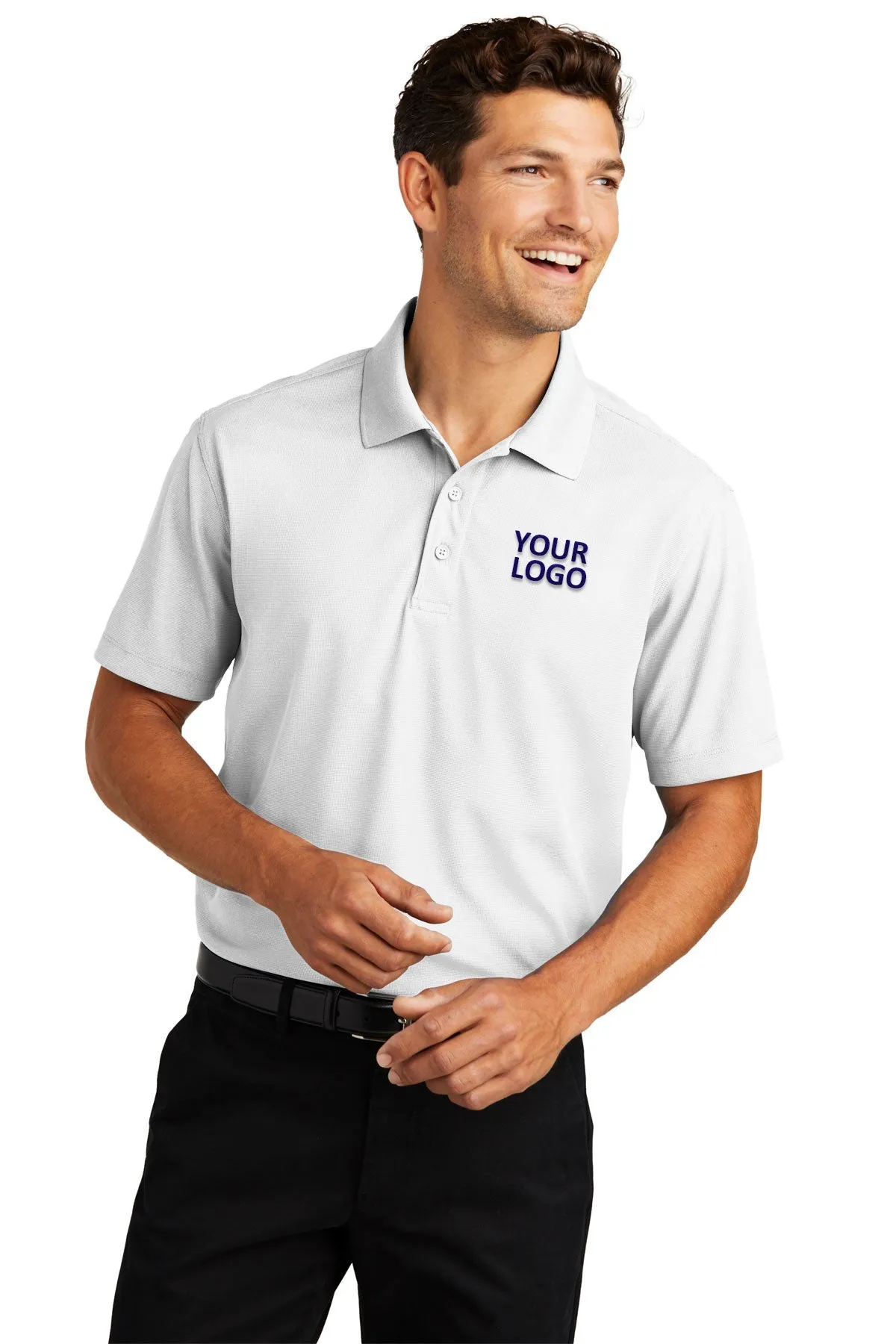 Port Authority Dry Zone Customized Grid Polos, White