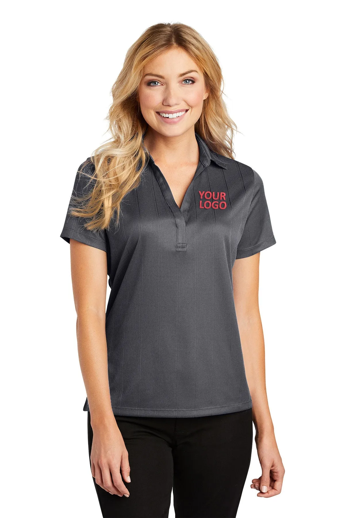 Port Authority Ladies Performance Customized Fine Jacquard Polos, Grey Smoke