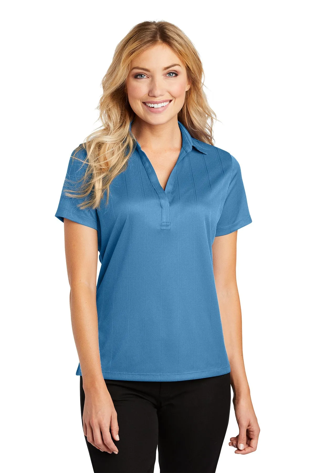 Port Authority Ladies Performance Customized Fine Jacquard Polos, Ocean Blue