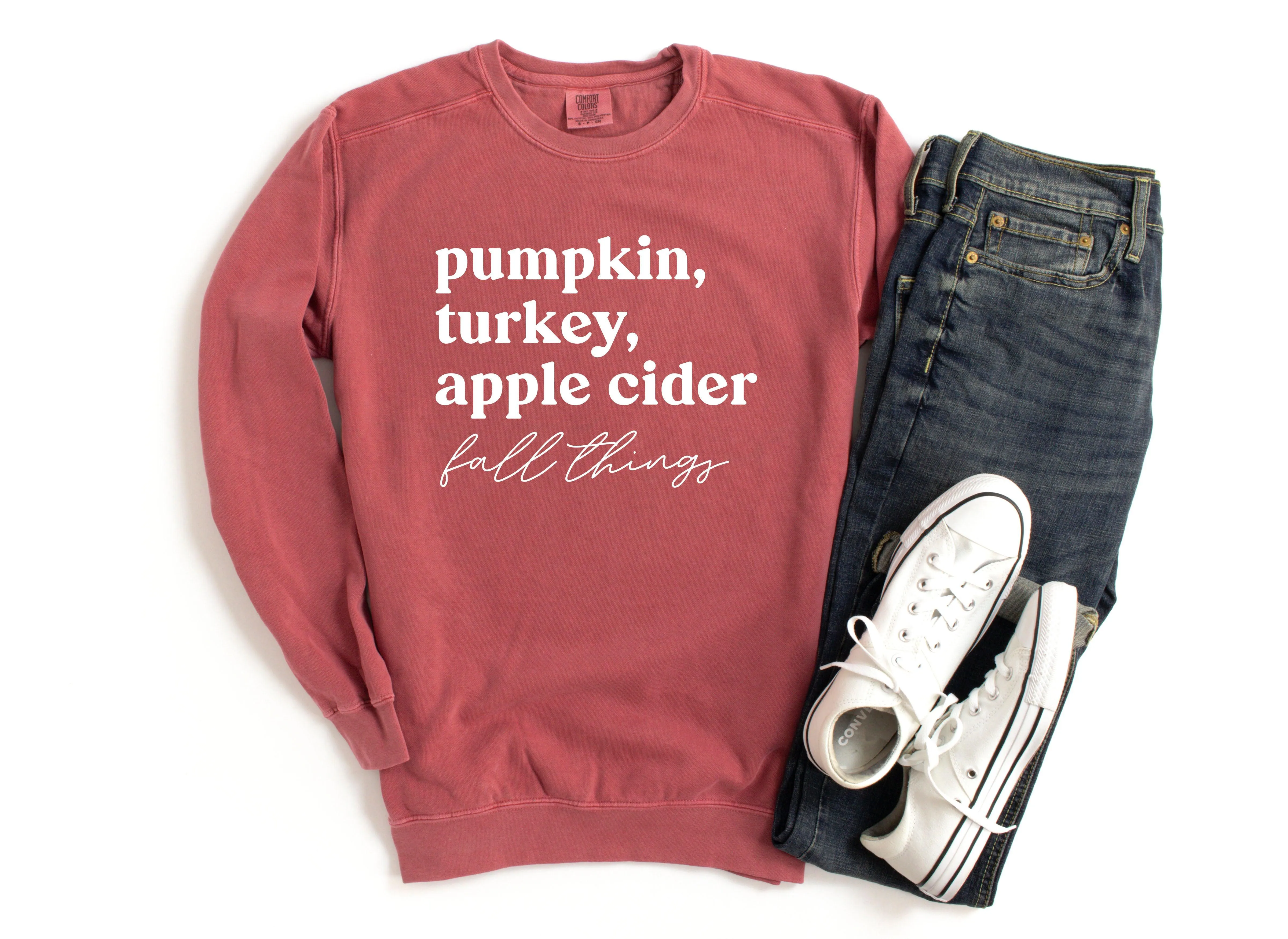 Pumpkin, Turkey, Apple Cider, Fall things Garment Dyed Comfort Colors Sweatshirt | Thanksgiving