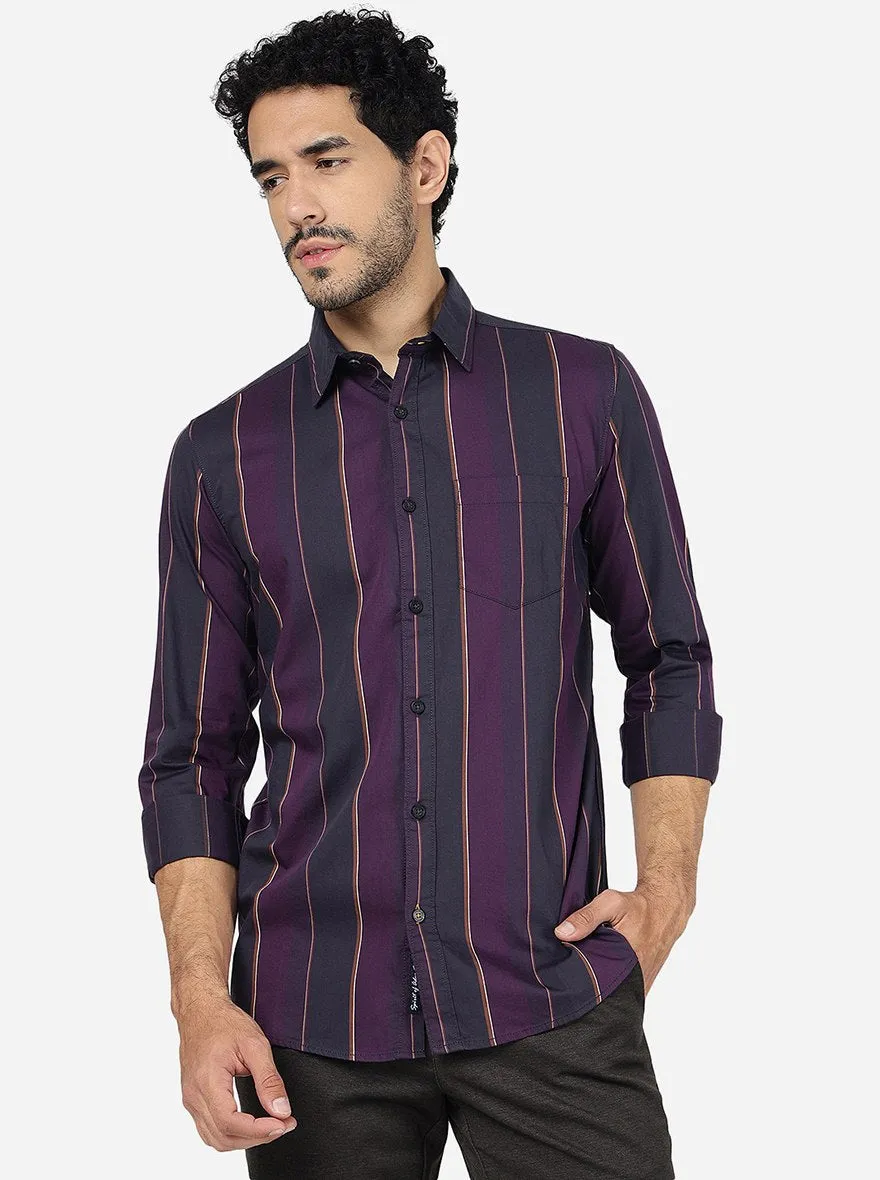 Purple Striped Slim Fit Casual Shirt | JadeBlue