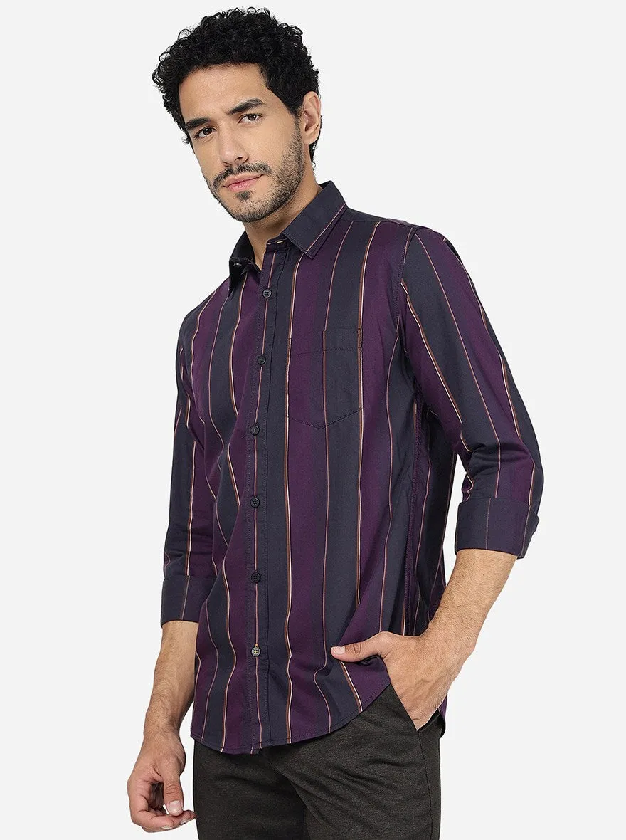 Purple Striped Slim Fit Casual Shirt | JadeBlue