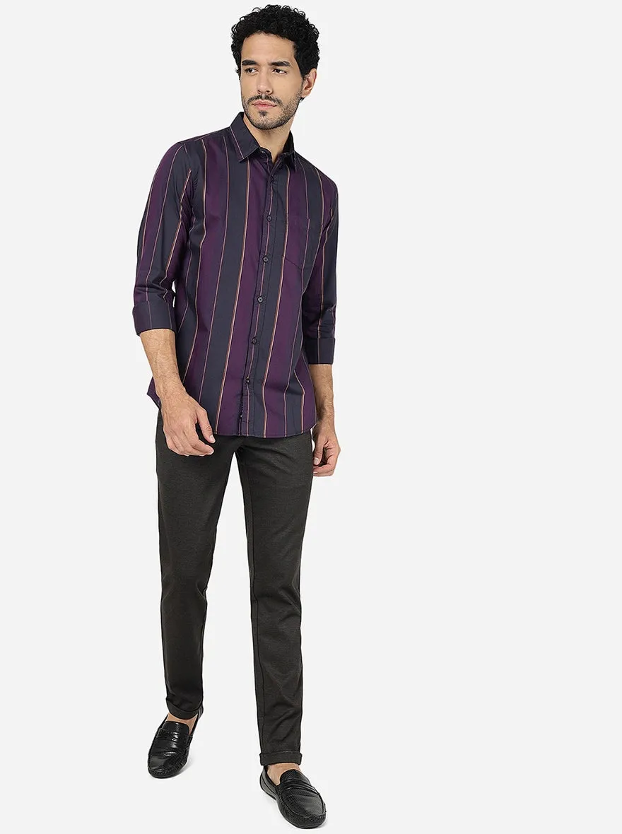 Purple Striped Slim Fit Casual Shirt | JadeBlue