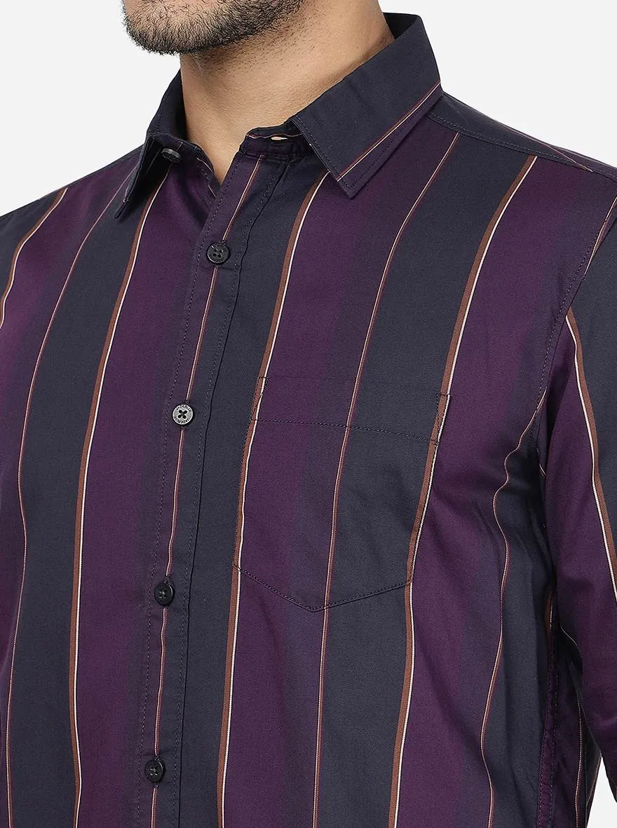 Purple Striped Slim Fit Casual Shirt | JadeBlue