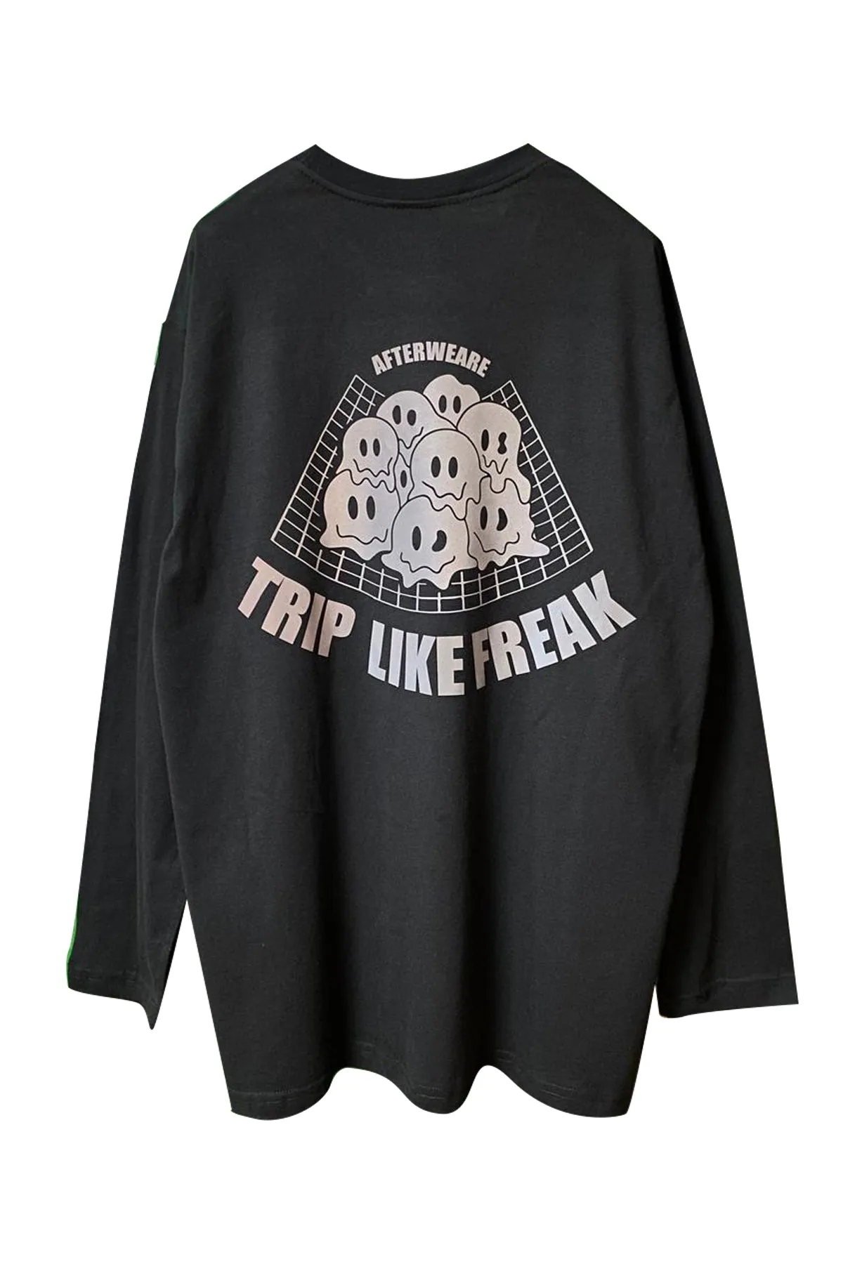 Relaxed Fit Siyah Uzun Kollu Tişört 'TRIP LIKE FREAK' REFLECTIVE