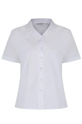 Rever Collar White Blouse - Short Sleeve (Twin Pack)