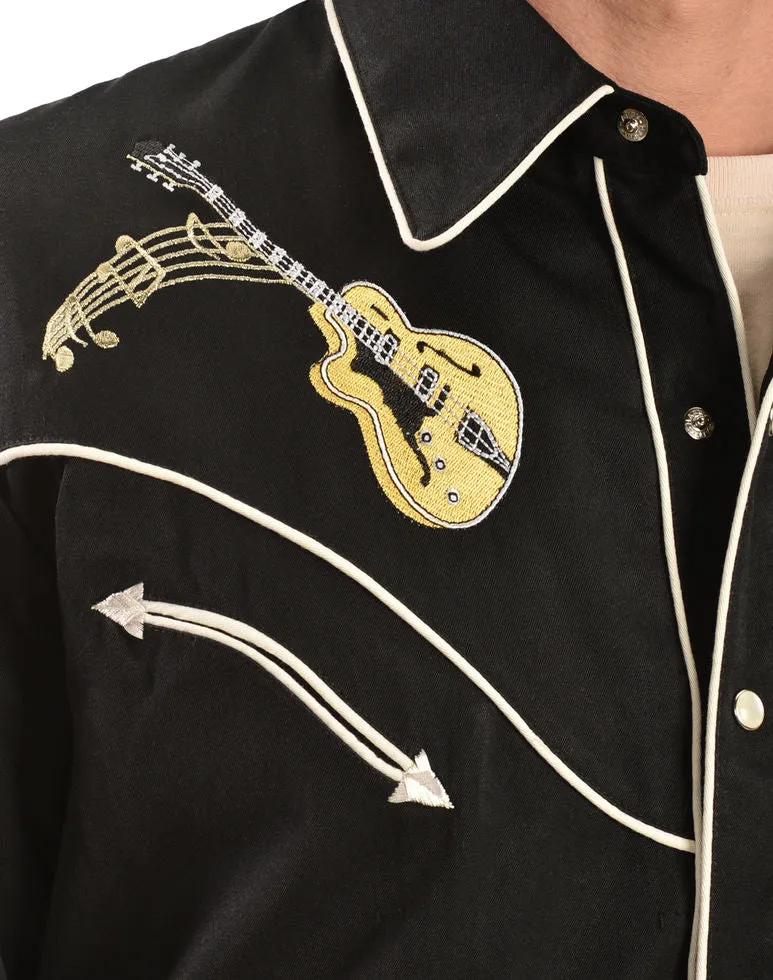 Scully Rock N Roll Guitar Embroidered Retro Western Shirt - Big & Tall