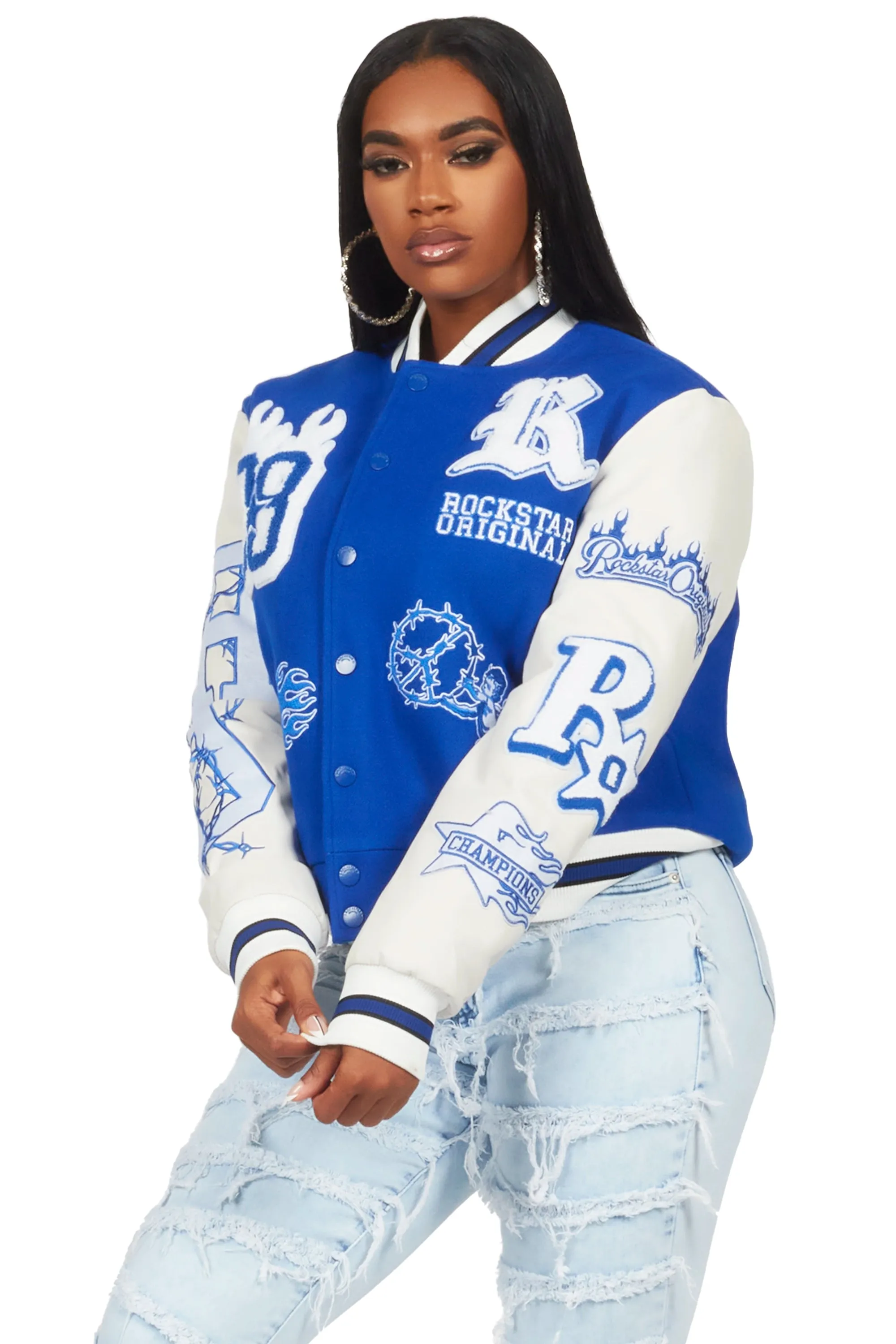 Sharray Royal Blue Oversized Varsity Jacket