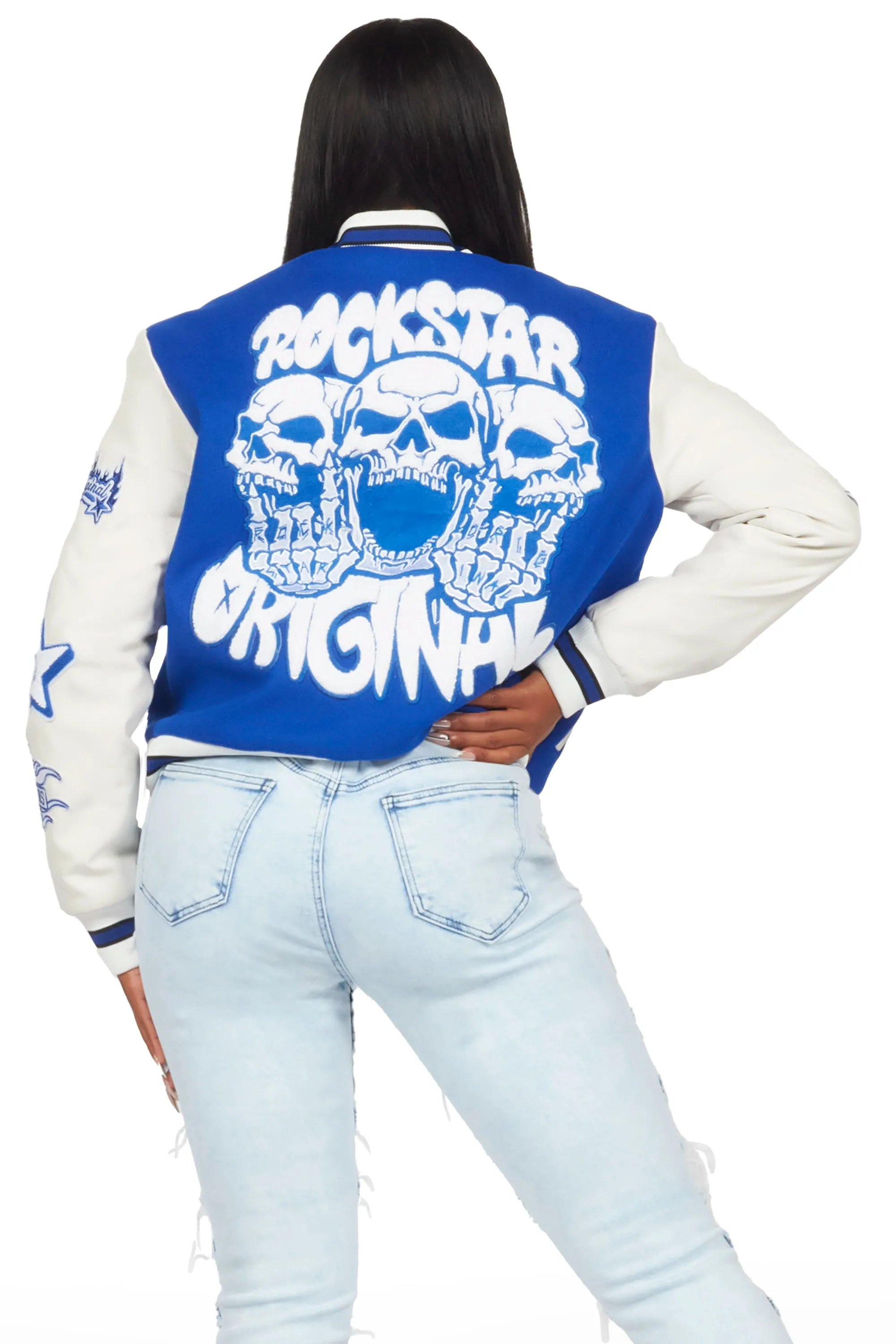 Sharray Royal Blue Oversized Varsity Jacket