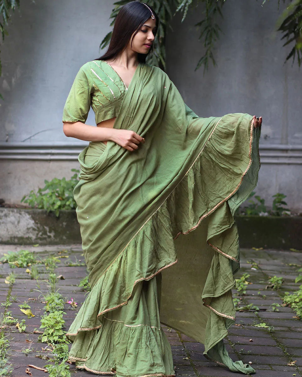 Shimmer Moss Green Mulmul Cotton Blouse - Jugnoo