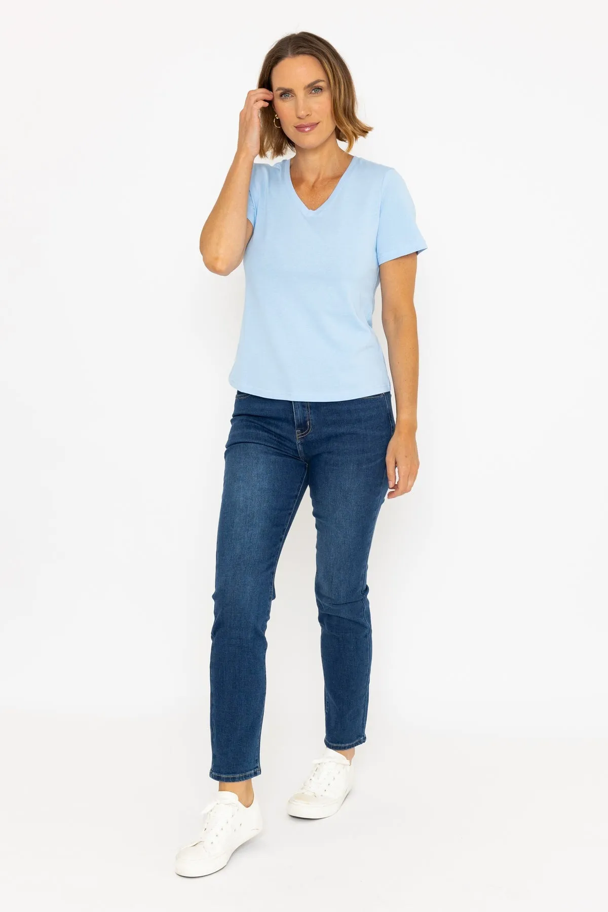 Short Sleeve V-Neck Tee in Blue