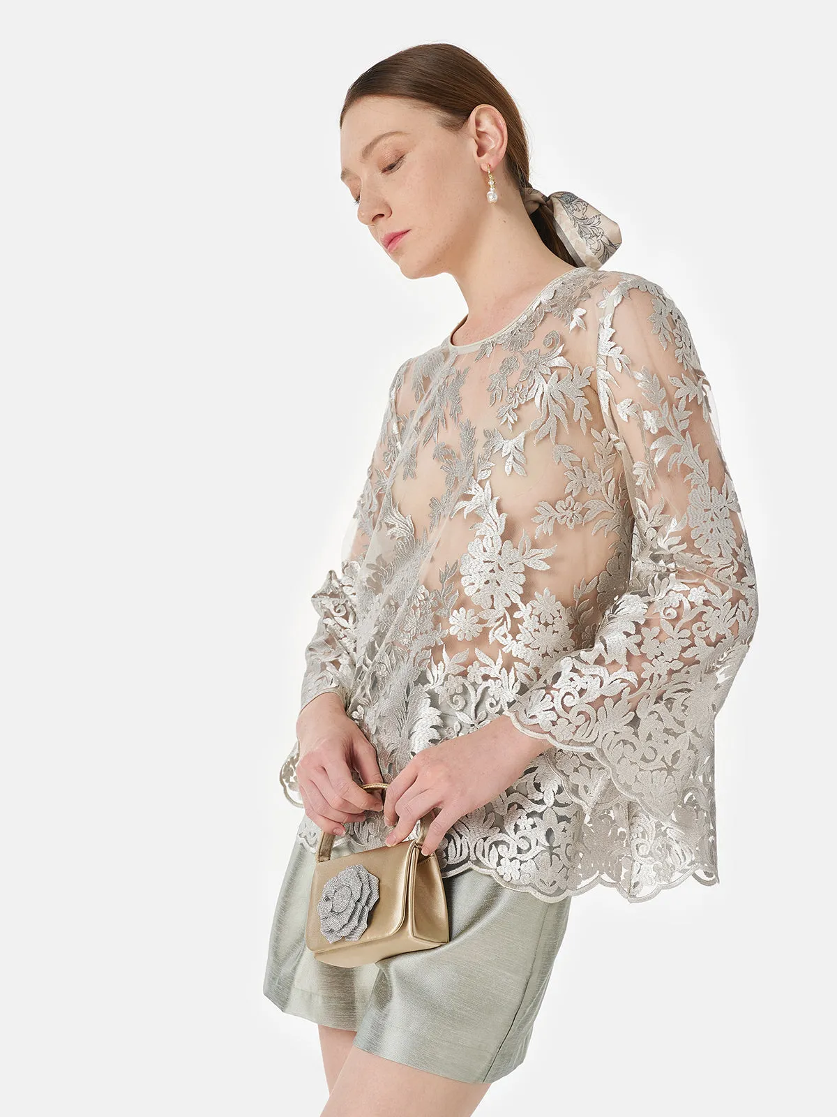 Silk Embroidery Lace Blouse