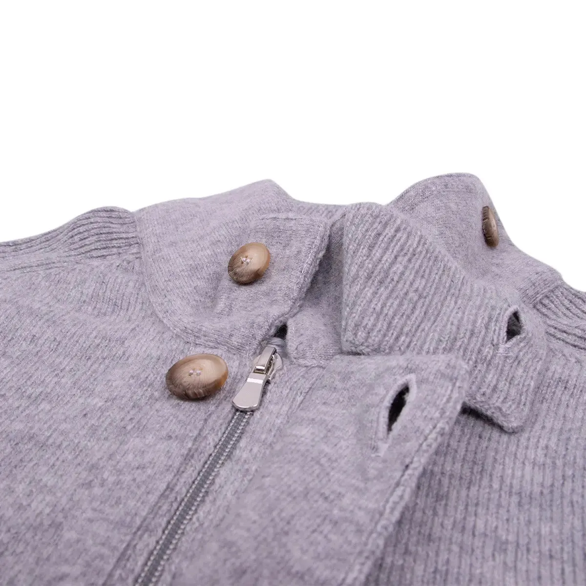 Silver Virgin Wool Button Down Sweater