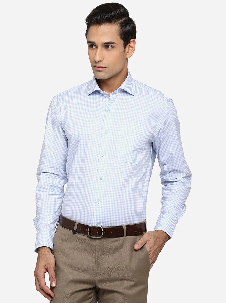 Sky Blue & White Checked Regular Fit Formal Shirt | JadeBlue