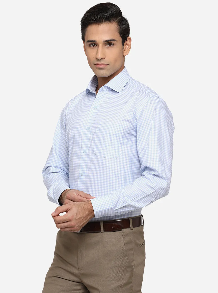 Sky Blue & White Checked Regular Fit Formal Shirt | JadeBlue