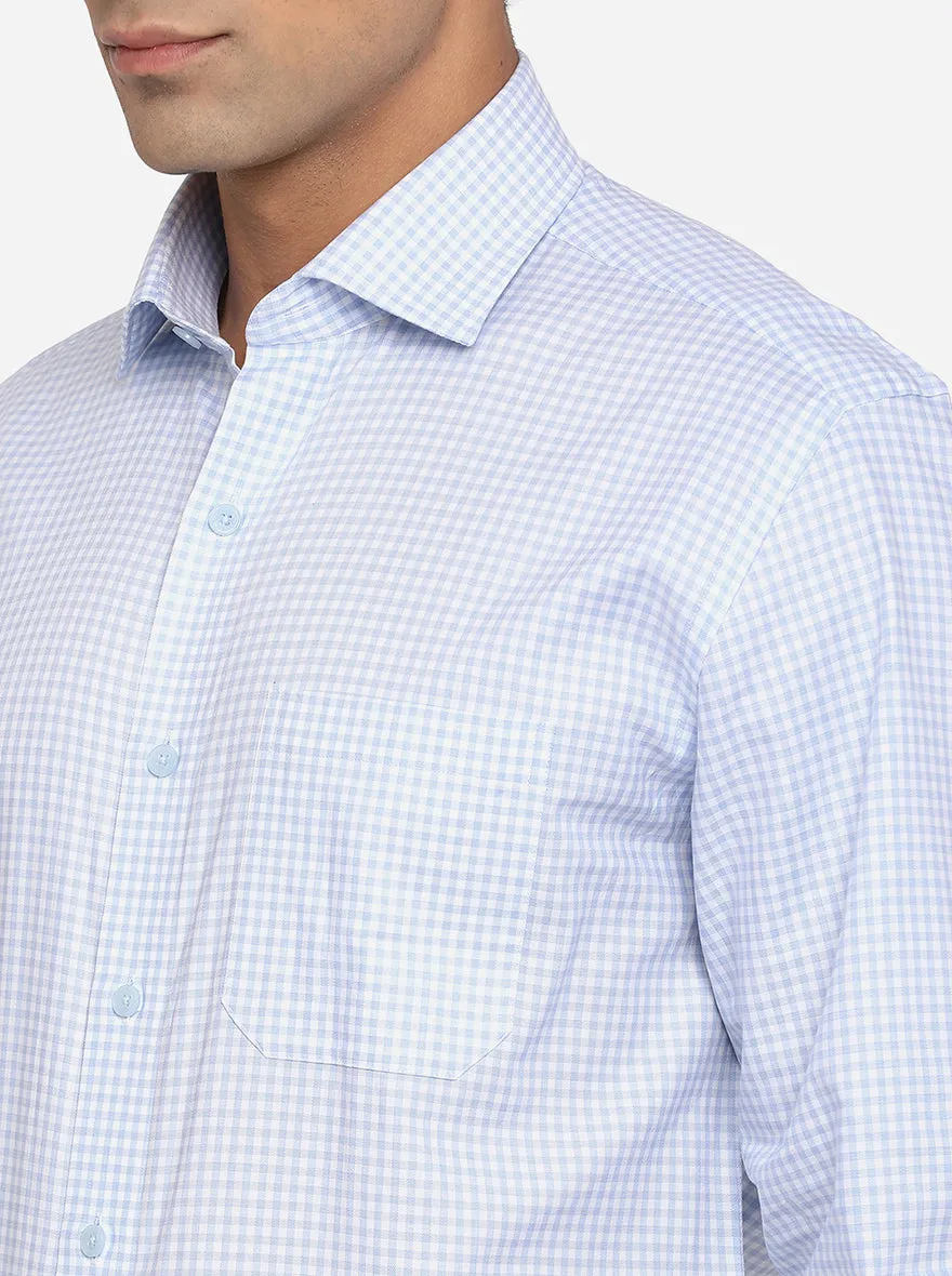 Sky Blue & White Checked Regular Fit Formal Shirt | JadeBlue