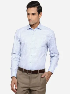 Sky Blue & White Checked Regular Fit Formal Shirt | JadeBlue