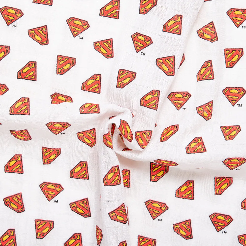 Swaddling Double Gauze - BABY HUG - Superman logo - White