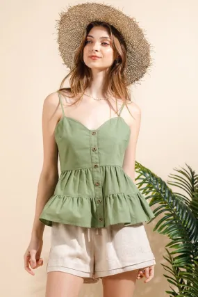 Sweetheart neckline sleeveless top Olive