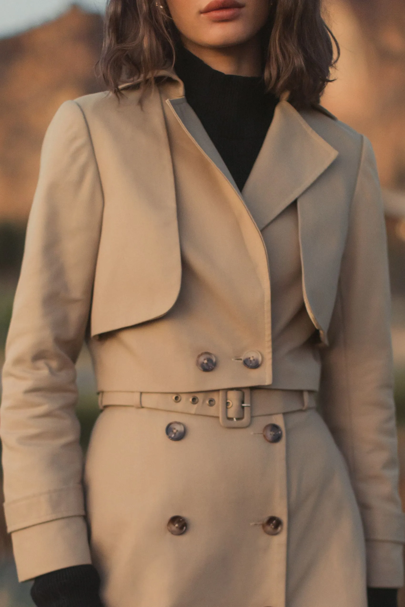 Twill Cropped Tailored Trench Jacket